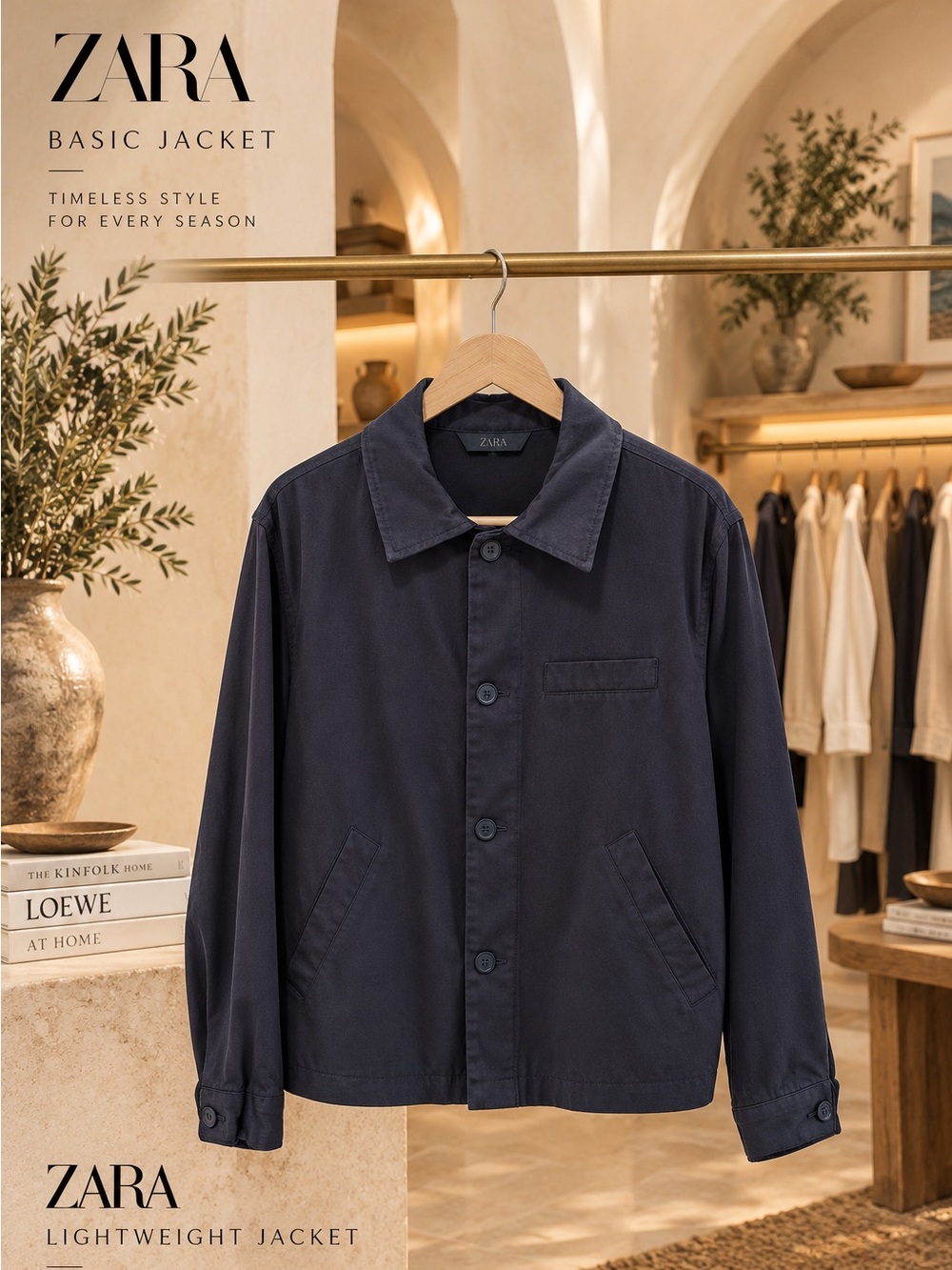 ZARA Navy Lightweight Button Jacket Size S
